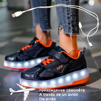 2021 Новые 28-41 Детские кроссовки с USB-зарядкой на 2 колеса Для девочек И мальчиков, обувь со светодиодной подсветкой, Детские кроссовки с колесами, Обувь для роликовых коньков