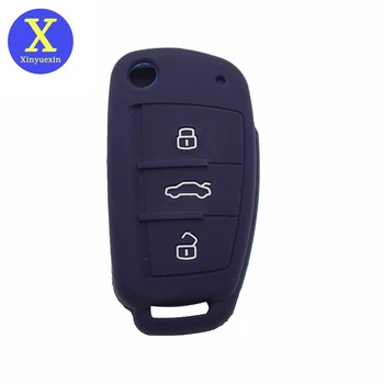 Xinyuexin для Audi Силиконовый Чехол для автомобильных ключей, Брелок, Чехол для Audi A1 A3 Q3 Q7 R8 A6L TT, 3 Кнопки, Флип-пульт дистанционного управления, Держатель для ключей, Защита Сумки