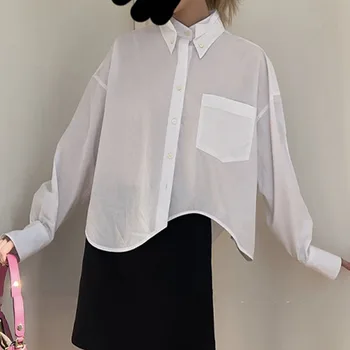 Весенняя Корейская Винтажная рубашка с лацканами 2023 Года, Женская рубашка Нерегулярной формы