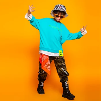 Детская крутая одежда в стиле хип-хоп, Толстовка, Верхняя рубашка, Уличная одежда, Камуфляжные Тактические Брюки-карго для девочек, одежда для джазовых танцев для мальчиков