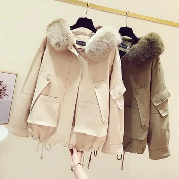Зимнее пальто Parker Женское 2022, Новая корейская версия зимнего пальто с кашемиром и толстой оснасткой, короткое хлопчатобумажное пальто Pie Overcome