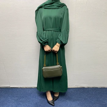 Мусульманское платье, Комплект из 3 предметов, Мусульманское женское платье Абайя с карманами, Пышный рукав, 2023, Исламский Африканский Кафтан из Дубая, Длинное Платье