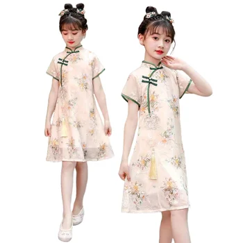 Новые детские вечерние платья в китайском стиле, Детские Свадебные платья Чонсам Ципао Для маленьких девочек, Платье Принцессы с коротким рукавом